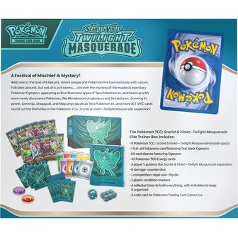 Pok&eacute;mon Scarlet &amp; Violet Twilight Masquerade  Elite Trainer Box met 9 Boosters achterkant