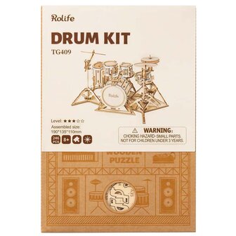 Robotime Puzzel Drum kit in doos