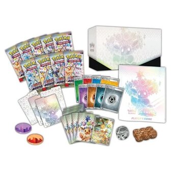 Pok&eacute;mon Scarlet &amp; Violet Prismatic Evolutions Elite Trainer Box met 9 Boosters open