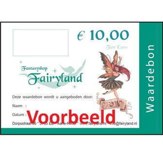 Papieren Kadobon voor de Fairyland Winkel in Aarle-Rixtel ter waarde van 10 euro